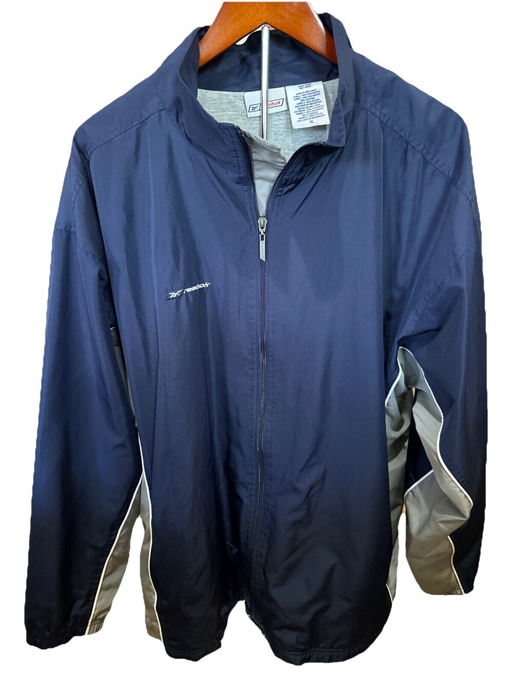 VTG Reebok Windbreaker Jacket M XL Navy Blue Lightweight Full Zip Athletic Y2K